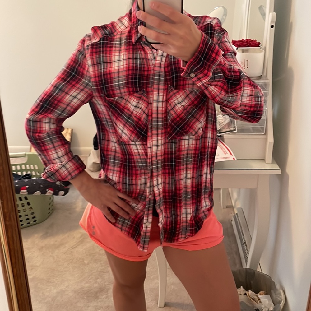 Red plaid lightweight button-up